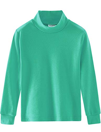 Spring&Gege Little & Big Boys Girls Long Sleeve Mock Turtleneck T-Shirt Cotton Base Layer Tops, Green, Size 7-8 Years