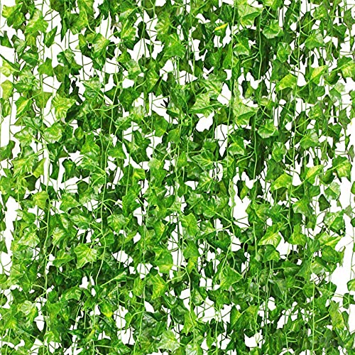 CQURE 18 Pack 126Ft Artificial Ivy Garland,Ivy Garland Fake Vines UV Resistant Green Leaves Fake Plants Hanging Vines for Home Kitchen Wedding Party Garden Wall Room Decor