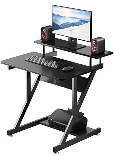 Dripex Computer Desk for Small Spaces, 27.5 inch Small Computer Desk, 3 Tier Compact Desk with Monitor Shelf and Bottom Storage Shelves, Space Saving Desk, Black