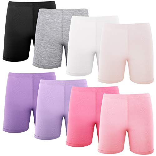 Hollhoff 8 Pack Girls Dance Shorts Bike Shorts 8-10t Breathable and Safety Active Under Dress Shorts for Playgrounds Yoga and Gymnastics