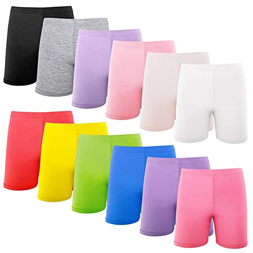 HOLLHOFF 12pcs Girls Dance Shorts 2-3T Mixed Color Bike Shorts Breathable and Multicolored Safe Active Shorts for Playgrounds and Gymnastics