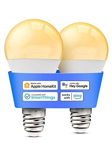 meross Smart Light Bulb, Dimmable WiFi LED Bulb Compatible with Apple HomeKit, Siri, Alexa, Google Home, SmartThings, A19 E26 Warm White 2700K, 810 Lumens 9W 60W Equivalent, No Hub Required, 2 Pack