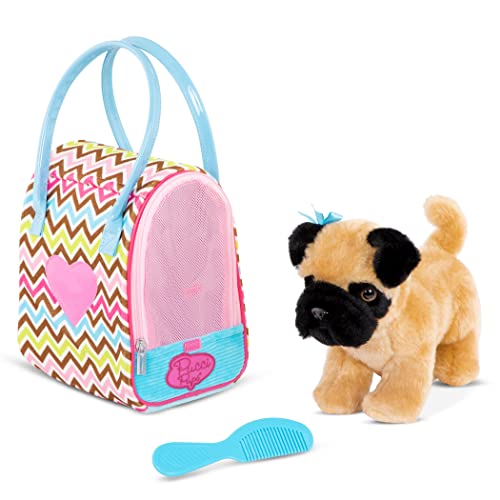 Pucci Pups by Battat – Toy Pet Carrier – Plush Puppy in Toy Purse – Dog Stuffed Animal – Zigzag Print Bag with Pug Pup – 3 Years + (ST8366Z)