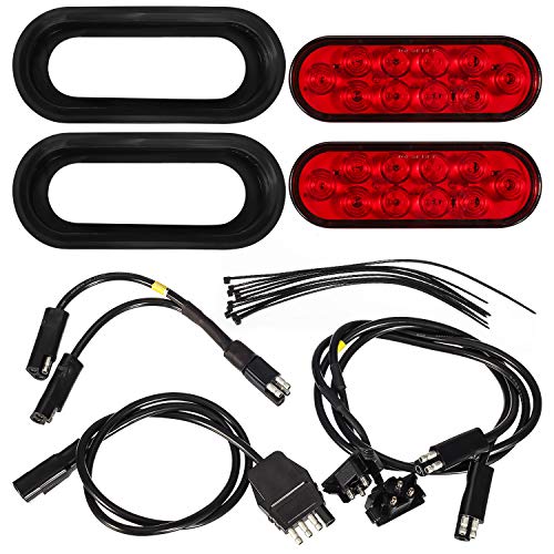 Partsam Red Cargo Carrier Hitch Rack Lights Kit, 2Pcs 6 Inch 10 LED Oval Waterproof Tail Lights with Rubber Grommets, 76″ Wiring Harness, Bike Rack Light