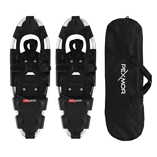 PEXMOR 25″ Lightweight Snowshoes for Men Women Youth Kids, Aluminum Alloy Terrain Snow Shoes with Adjustable Nylon Bindings & Carrying Tote Bag for Snowshoeing Hiking Climbing, 25” (110-220lbs)
