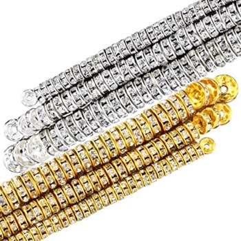 800 Pieces Round Rondelle Spacer Beads Crystal Rhinestone Loose Bead Rondelle Charm Beads 6 mm 8 mm 10 mm for Necklaces Bracelets Jewelry Making (Gold, Silver) | The Storepaperoomates Retail Market - Fast Affordable Shopping