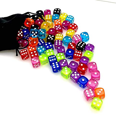 16MM 100 Pack Multicolor Translucent Dice with a Pouch