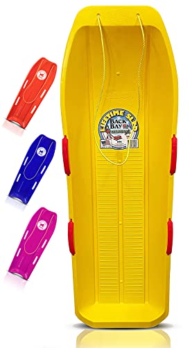 Back Bay Play 47in Snow Sled Racer – High Density Plastic Sled 2 Person Toboggan with Pull Rope & 4 Handles Snow Sleds for Kids and Adult