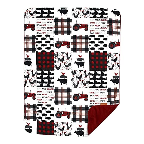 Dear Baby Gear Deluxe Baby Blanket – Double Layer Minky Crib Blanket – Baby Blankets for Girls and Boys – Farm Faux Quilt Printed Baby Blanket & Red Minky Smooth Fabric, 40 x 30 Inches