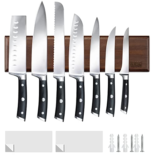 Magnetic Knife Holder for Wall 16 Inch, HOSHANHO Powerful Magnetic Knife Strip, Acacia Wood Magnet Knife Rack for Kitchen Knives & Tools