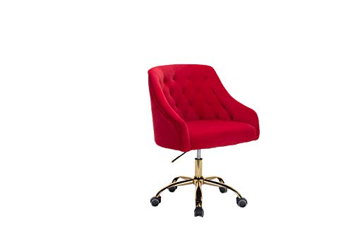 ZOBIDO Home Office Task Chair with Wheels, Velvet Seashell Back Swivel Desk Chair, for Kids, Women, Girls Living Room, Vanity (red)