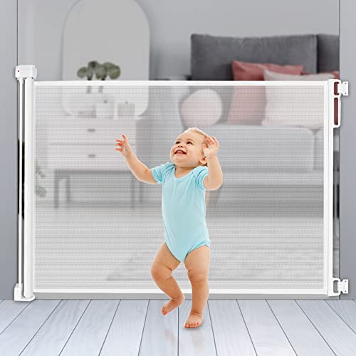 Retractable Baby Gate Extra Wide 35″ Tall, Extends to 70″ Wide Mesh Pet Gates for Kids or Pets with 2 Sets of Mounting Hardware Movable Indoor Outdoor Dog Gates for Doorways, Stairs (35″ x 70″)