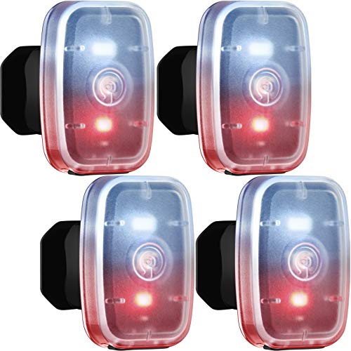 LED Safety Running Lights for Runners Clip on Strobe/Running Lights for Runners with 5 Lighting Modes High Visibility Accessories for Cycling, Hiking, Dogs and Kids (4 Pieces)