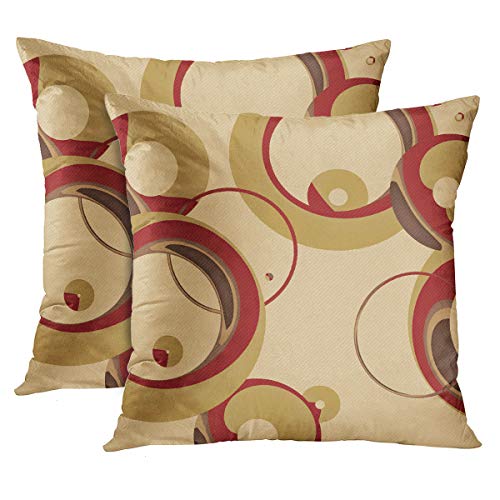 Emvency Set of 2 Throw Pillow Cover Colorful Circle Modern Bubbles Tan Circles Decorative Pillow Case Home Decor Square 18 x 18 Inch