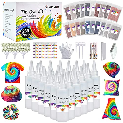 Large Tie Dye Kit for Kids and Adults – 239 Pack Permanent Tie Dye Kits for Clothing Craft Fabric Textile Party Group Handmade Project (Dye up to 60 Medium Adults T-Shirts!)