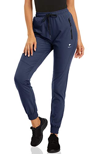 CRYSULLY Womens Zip Pocket Joggers Quick Dry Hiking Running Pants Elastic Waist Navy XL
