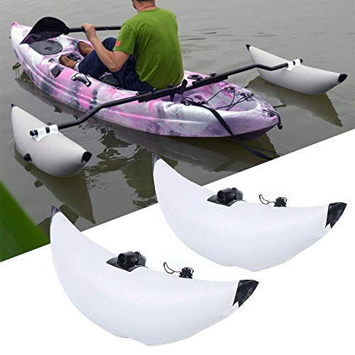 LYNICESHOP Kayak Outrigger, 2 PCS Kayak Stabilizer PVC Inflatable Pontoon Fishing Float Tube Kit – Alloy Floating Inflatable Outriggers Stabilizer Kit for Kayak Canoe Fish (White(with Bar))