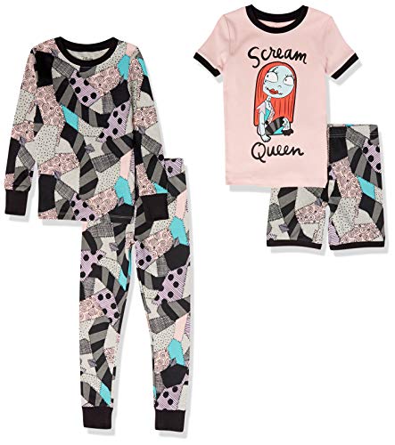 Amazon Essentials Disney | Marvel | Star Wars | Frozen | Princess Toddler Girls’ Snug-Fit Cotton Pajama Sleepwear Sets (Previously Spotted Zebra), Grey/Pink/Black, Nightmare Scream Queen, 3T