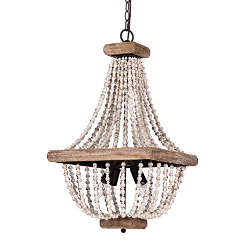 Farmhouse Chandelier Light Fixture Bohemia Wood Beaded Chandelier Rustic Ceiling Light for Dining Room, 16 Inch