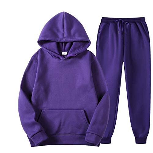 Comaba Men’s 2 Piece Pure Color Hooded Athletic with Pocket Sweatsuits Tracksuits Purple XL