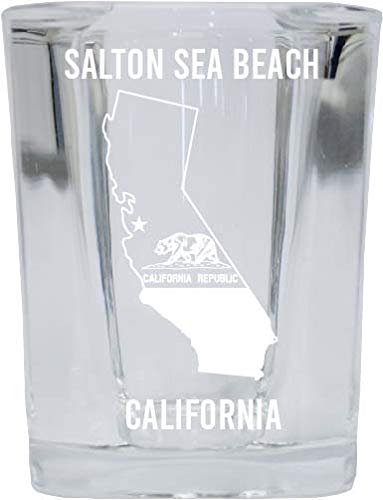 R and R Imports Salton Sea Beach California Laser Etched Souvenir 2 Ounce Square Shot Glass State Flag Design