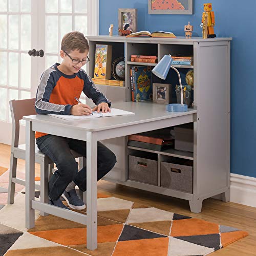 MARTHA STEWART Living and Learning Kids’ Media System with Desk Extension and Chair (Gray) – Wooden Cubby Storage Organizer and Computer Study Table for Home School