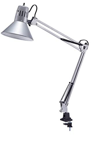 Bostitch Office VLF100-SLV Swing Arm Desk Lamp with Clamp Mount, 36″ Reach with Multi-Joint Adjustment, Includes Replaceable LED Bulb (VLF), Silver
