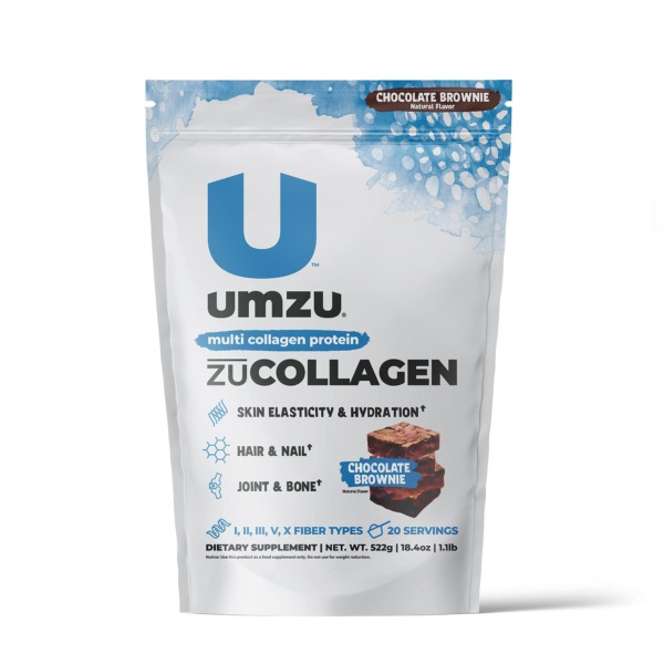 UMZU zuCollagen Protein – Multi Collagen, Support Skin, Hair, Joints, and Muscle Recovery – Chocolate Brownie Flavored, 90 Calories, 21 Grams Protein – 1 Scoop Per Serving (20 Servings)