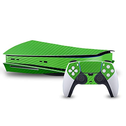 3D Carbon Fiber Lime Green – Air Release Vinyl Decal Mod Skin Kit by System Skins – Compatible with Playstation 5 Console (PS5)