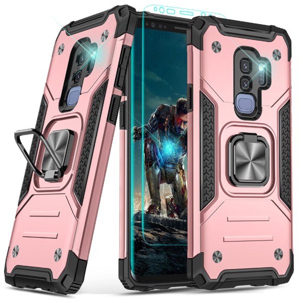 YmhxcY Galaxy S9 Plus Case, Samsung S9+ Case with 3D Curved Screen Protector, Armor Grade Case with Rotating Holder Kickstand Non-Slip Hybrid Rugged Phone Case for Samsung Galaxy S9 Plus-KK Rose Gold