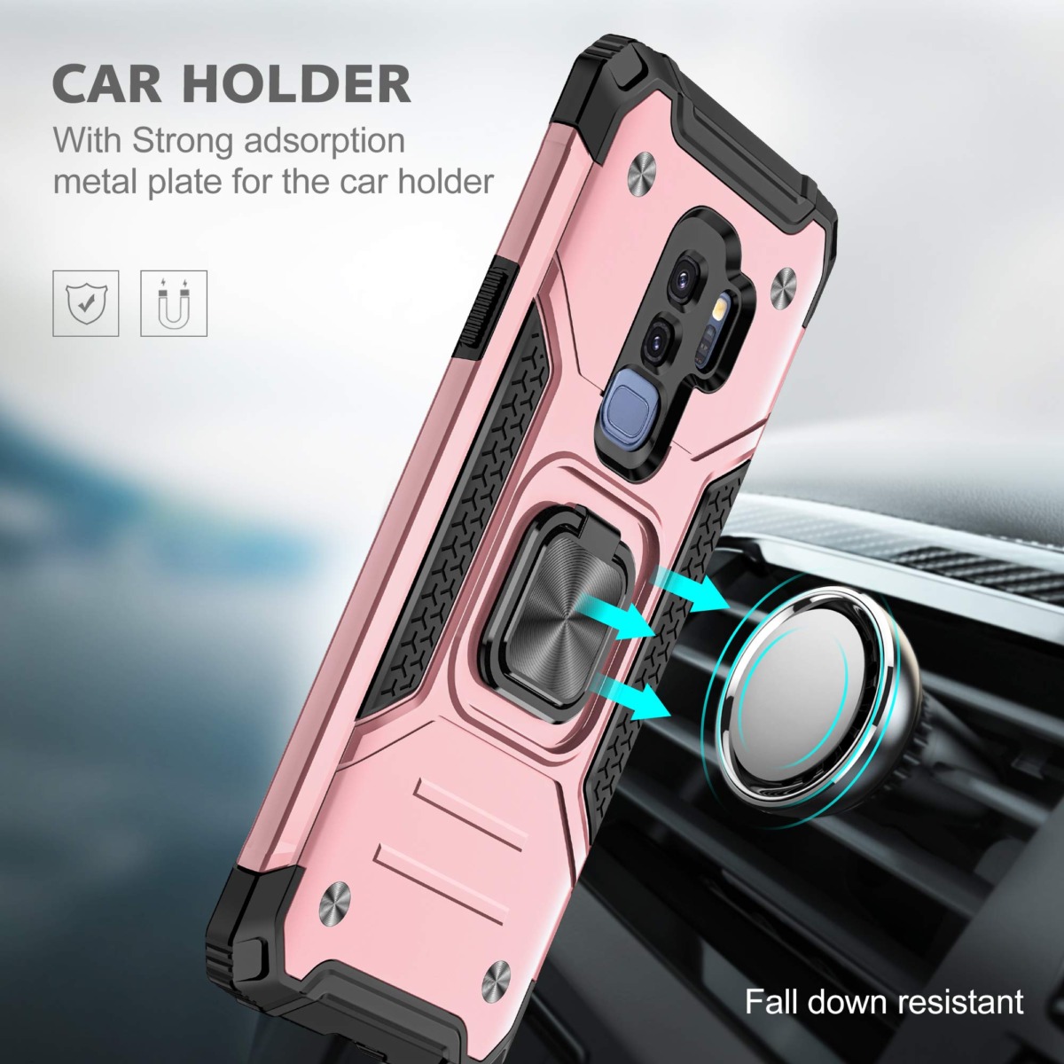 YmhxcY Galaxy S9 Plus Case, Samsung S9+ Case with 3D Curved Screen Protector, Armor Grade Case with Rotating Holder Kickstand Non-Slip Hybrid Rugged Phone Case for Samsung Galaxy S9 Plus-KK Rose Gold | The Storepaperoomates Retail Market - Fast Affordable Shopping
