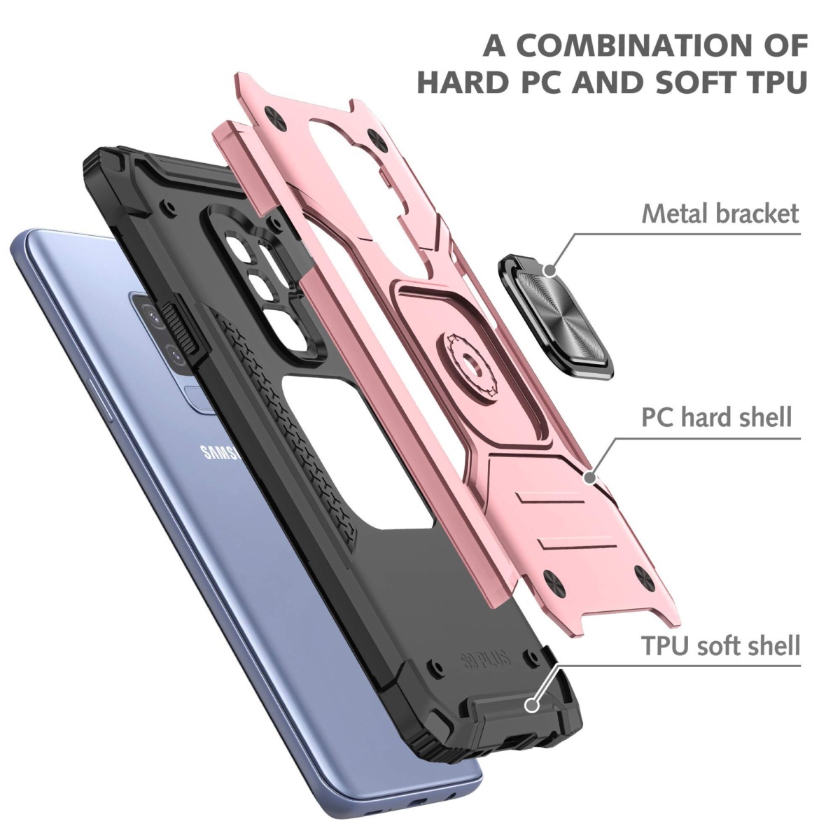 YmhxcY Galaxy S9 Plus Case, Samsung S9+ Case with 3D Curved Screen Protector, Armor Grade Case with Rotating Holder Kickstand Non-Slip Hybrid Rugged Phone Case for Samsung Galaxy S9 Plus-KK Rose Gold | The Storepaperoomates Retail Market - Fast Affordable Shopping