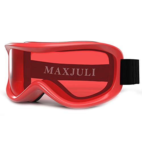 MAXJULI Kids Ski Goggles – Helmet Compatible Snow Goggles for Baby &Toddler with 100% UV Protection Age 0-4 (Red/Red)