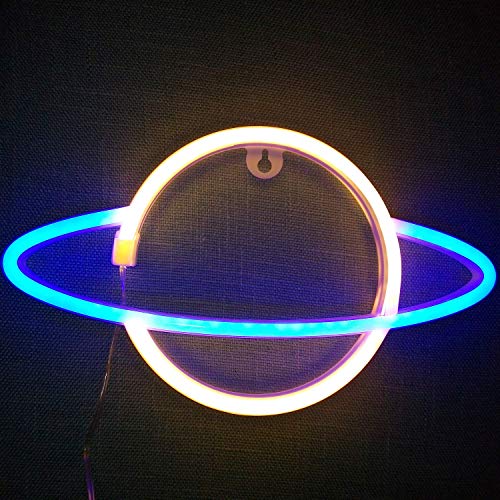 Fancci Planet Neon Sign Led Light – Battery USB Operated Neon Wall Lights | Aesthetic Neon Signs for Bedroom Kids Room Party Christmas Birthday Decoration,Blue-warm White,P000