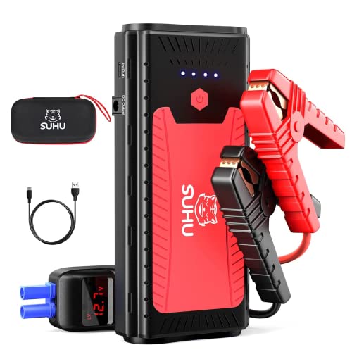 Car Battery Jump Starter Portable, SUHU 1500A Peak 18000mAh Safe Lithium Car Battery Starter with QC 3.0 Charge, 12V Car Auto Battery Booster (Up to 7L Gas/5.5L Diesel Engine) with Jumper Cables