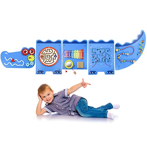 LITTLE CHUBBY ONE Crocodile Activity Wall Busy Board Panels – Fun and Educational Toy for Kids – Easy to Install Wall Mounted Interactive Board Games and Mazes for Kids Encourages Development