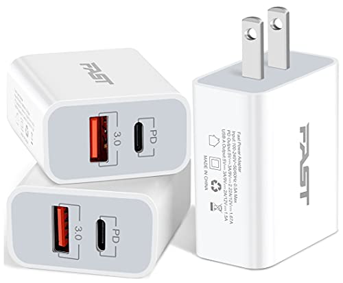 20W USB C Fast Charger, JUNVANG Dual Port PD Power Delivery + Quick Charger Wall Charger Block Plug for iPhone 14/14 Plus/14 Pro Max/13/12 Pro Max/Mini/11/XS/XR/X, iPad, AirPods, Samsung, LG (Pack-3) | The Storepaperoomates Retail Market - Fast Affordable Shopping