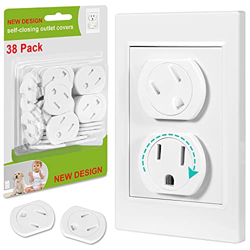 Outlet Covers (38 Pack) Child Proof Outlet Plug Covers Self-Closing Design Swivel Baby Proof Outlet Covers Durable ABS Plastic Electrical Outlet Protectors for Baby Upgraded Adhesive Installation