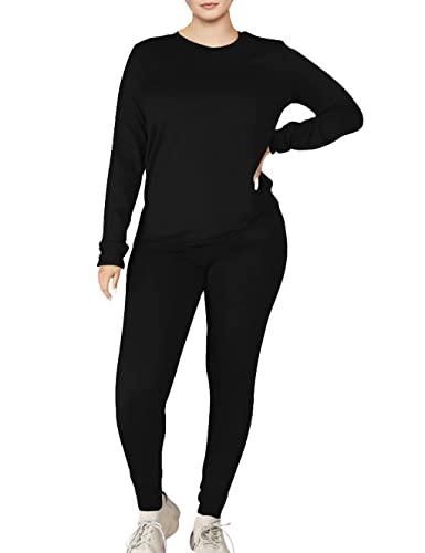 Kaximil Women’s Workout Tracksuit 2 Piece Outfits Long Sleeve Top Legging Jogger Pants Set, X-Large, Black