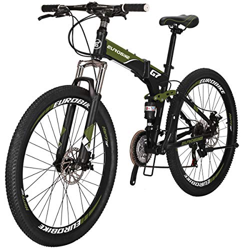 EUROBIKE Adult Folding Bikes G7 Bicycle 27.5 Mountain Bike Double disc Brake Adult Bikes Spoke Wheel Bike(Green)