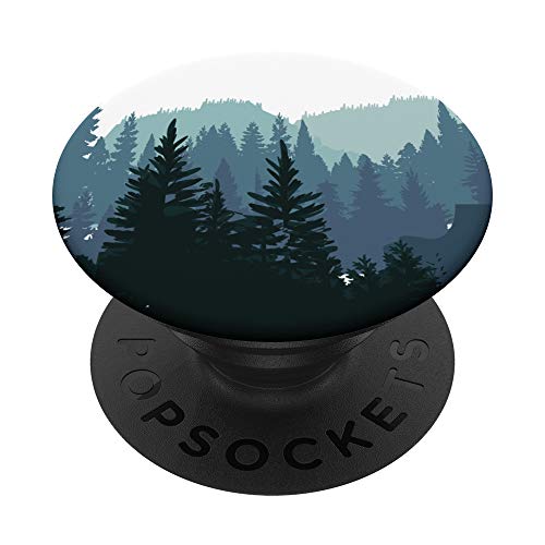Pine Tree mountain scene Teal forest pattern for women men PopSockets Swappable PopGrip