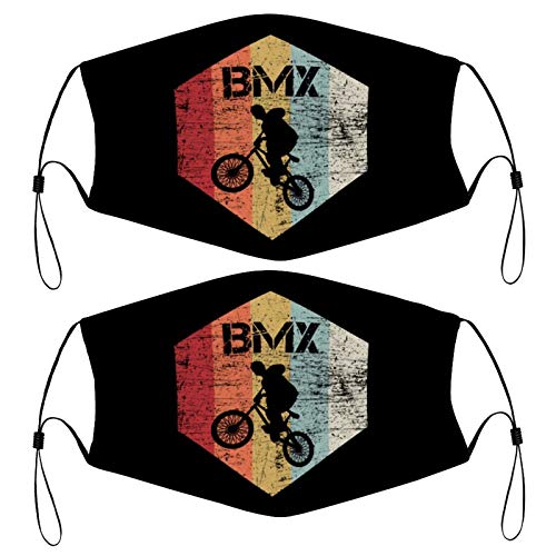 BMX Mountain Bike Vintage Retro Kids Face Mask Set of 2 with 4 Filters Washable Reusable Adjustable Black Cloth Bandanas Scarf Neck Gaiters for Adult Men Women Fashion Designs