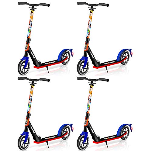 Hurtle Renegade Lightweight Foldable Teen and Adult Adjustable Ride On 2 Wheel Transportation Commuter Kick Scooter with Adjustable Handlebar, Graffiti (4 Pack)
