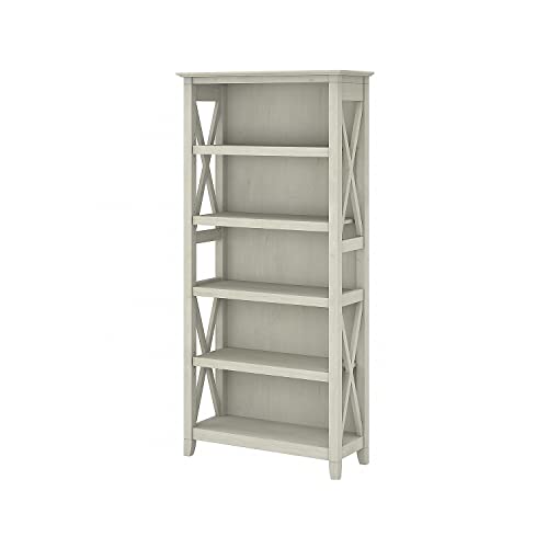 Bush Furniture Key West Tall 5 Shelf Bookcase in Linen White Oak