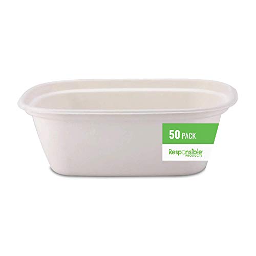 Responsible Products 48 oz Rectangle Bowls, Tree-Less™ Compostable Bowls, Extra Strength Tree-Free, Made from Natural Plant Fiber
