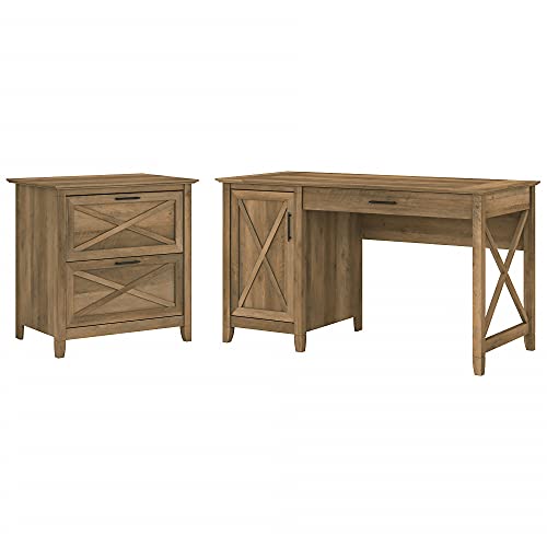 Bush Furniture Key West Computer Desk with Storage and 2 Drawer Lateral File Cabinet, 54W, Reclaimed Pine