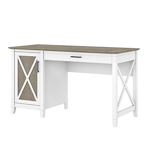 Bush Furniture Key West Computer Desk with Keyboard Tray and Storage, 54W, Pure White and Shiplap Gray