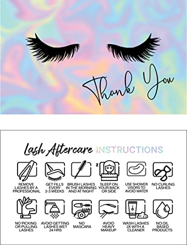 BRAWNA 100 pcs Lash Aftercare Instruction Cards, 3.5×2″, Eyelash Extensions Aftercare Cards, Thank You Cards, Loyalty Cards, Lash Supplies