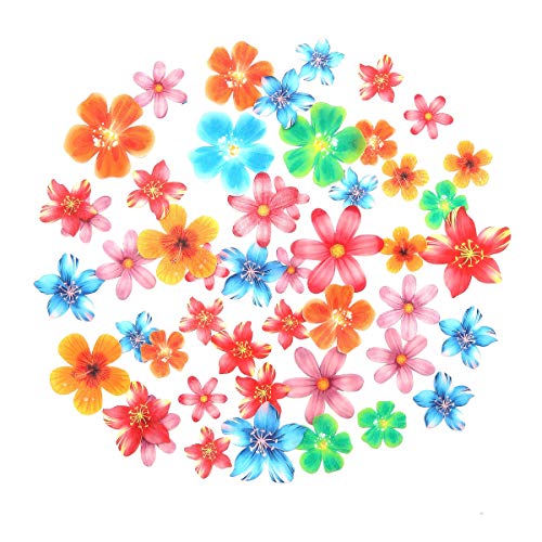 GEORLD 48Pcs Edible Cupcake Toppers Cake Flower Decoration Birthday Party Mixed Size & Colour