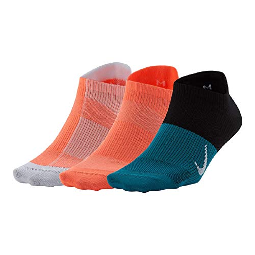 Nike Women`s Everyday Plus Lightweight Training No-Show Socks 3 Pack (Multi-Color(CV2964-907)/Orange, m)